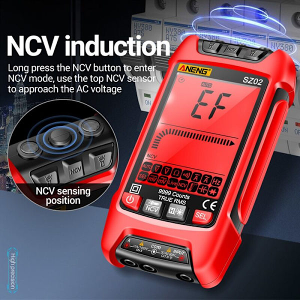 Smart Digital Multimeter True RMS Auto Elektrisk Kapasitansmåler AC DC Spenning Motstand Transistor Rød