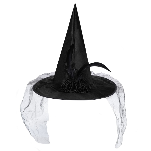 Heksehat Kvinders Halloween-hat med slør Voksen heksekostumetilbehør Fest