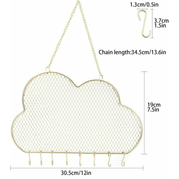 Hængende smykkearrangør, smykkeskab, metalvægmonteret øreringsdisplayophæng med kroge, guldarmbåndsholder til opbevaring af halskæder
