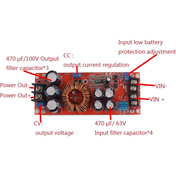 1200W 20A DC Konverter Boost Bil Step-Up Strømmodul Justerbar Spenningskonverter 8-60V til 12-83V