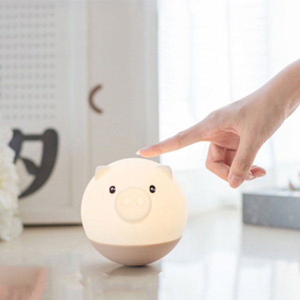 Lille sød natlampe farverige LED'er Kreativ gris lampe USB opladning silikone lampe animation lanterne-Mischievous Pig