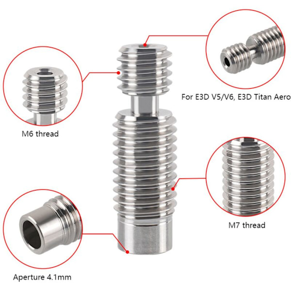 2 kpl 3D-tulostimen päivitys, korkean lämpötilan kestävä M6-kierteinen 5. luokan titaaninen suulake, V5/V6, Aero