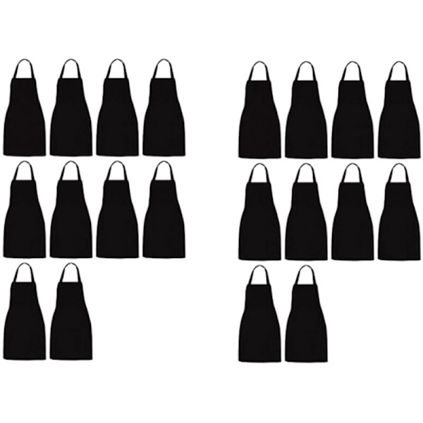 20-pack Förkläden - Unisex Svart Förkläde i Bulk med 2 Rymliga Fickor Maskintvättbara för Kök, Hantverk, Grillning, Ritning