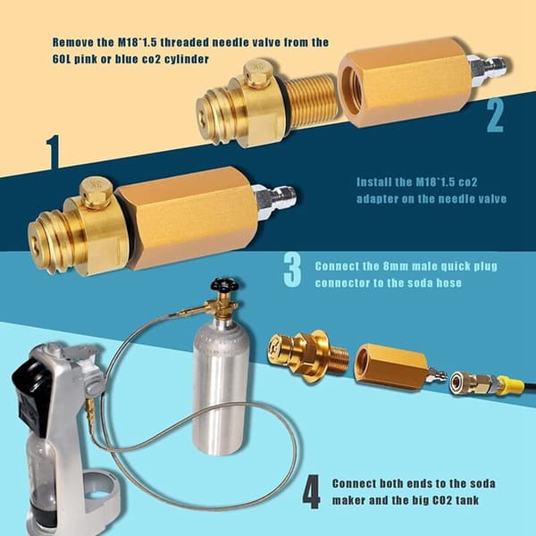 8mm CO2-adapter og M18X1.5 han-stik direkte adapter til 8mm til sodavand CO2-flaskeforbindelse