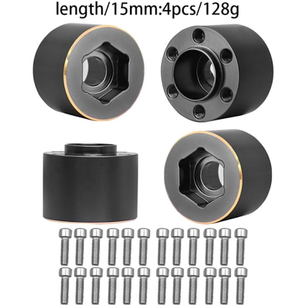 4 kpl Messinkipaino 15 mm Pyörän Kuusikulmainen Napa Laajennussovitin 1/10 RC Crawler 1.9 2.2 Tuuman Pyörille Vanteille Axial SCX10 TRX4