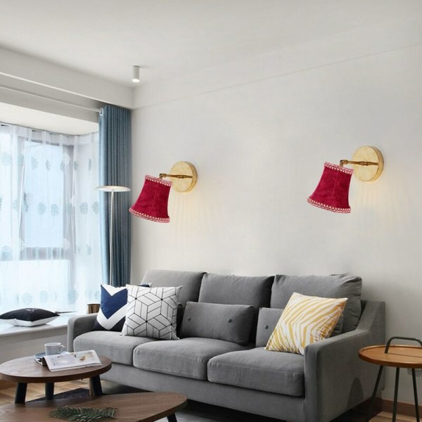Tygklämma på lampskärm, E14 handgjord lampskärm för modern europeisk stil vägglampa ljuslampa, blå flanell dekor bordslampa (röd)