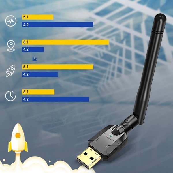 Bluetooth-sovitin USB Bluetooth 5.0 -sovitin Pitkä kantama 100M Tiedonsiirto Langaton vastaanotin EDR PC:lle ja pöytätietokoneelle