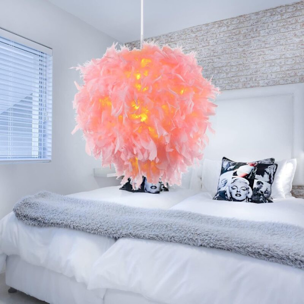 Taklampa Chandelier Ø 30cm Rosa Fjäder Chandelier Hängande Belysning för Sovrum Vardagsrum (Rosa)