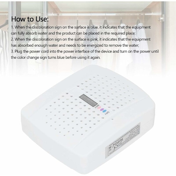 Återanvändbar Mini Avfuktare Tyst Fuktabsorberare Maskin Automatisk Skydd Elektrisk Lufttorkare Tar Bort Fukt Fuktighet för Sovrum Badrum