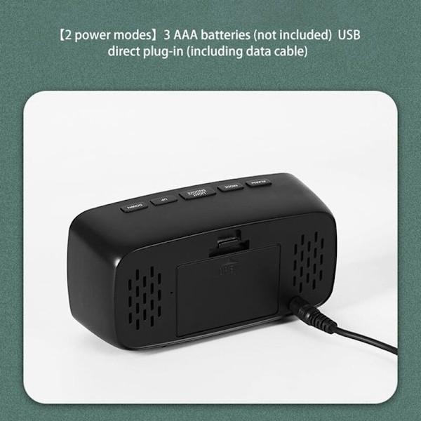 Smart Digital Väckarklocka för Sängbordet, Vit LED Resa USB Skrivbords Klocka med 12/24H Datum Temperatur Snooze för Sovrum, Svart