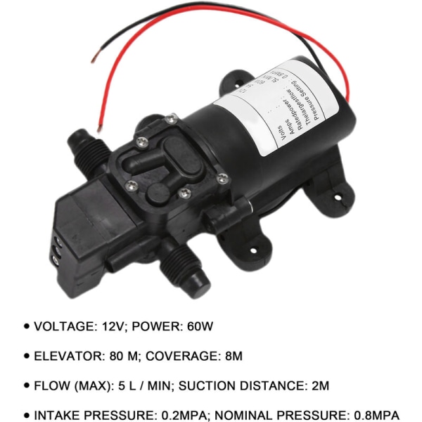 Sort DC 12V 60W Minipumpe Automatisk Membranpumpe Elektrisk Vaskpumpe Afbryd 5L/min