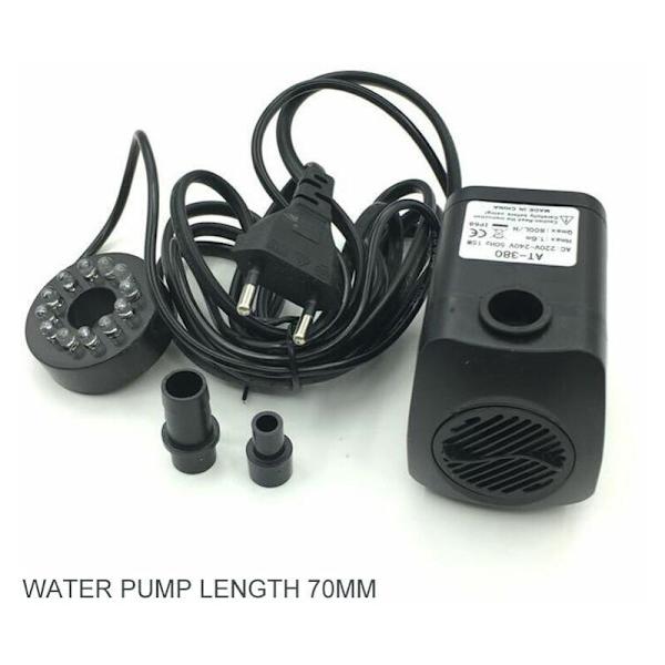 15W fontene-pumpe, strømningshastighet på 800L/t, med 12 integrerte LED-lys, ideell for dammer og hager.