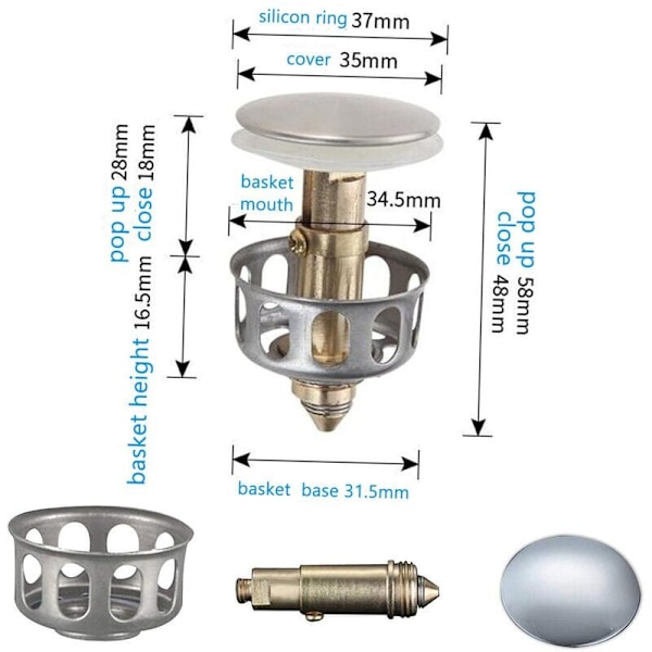 Vask håndvask Bounce Drain Filter Pop-Up vask afløb prop med kurv størrelse vask afløb prop køkken vask si, pakke med 1, Sunny