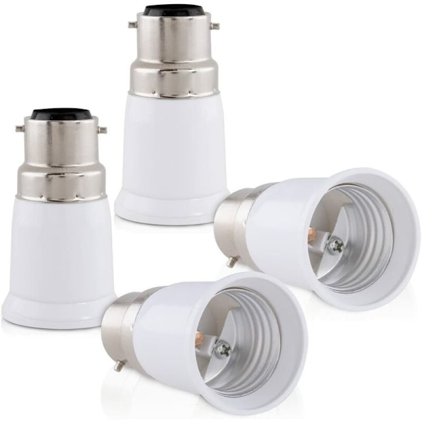 4x Sokkeladapter - B22 til E27 Sokkelomformer - Bajonettbase Lampeholder Adapter for Halogen LED Pære