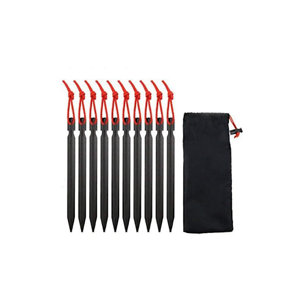 10 stk. Teltspænder Fastgørelsespløkke Jordspyd Camping Sandspyd 18 cm Aluminiumspyd med Reflekterende Snor I-SORT