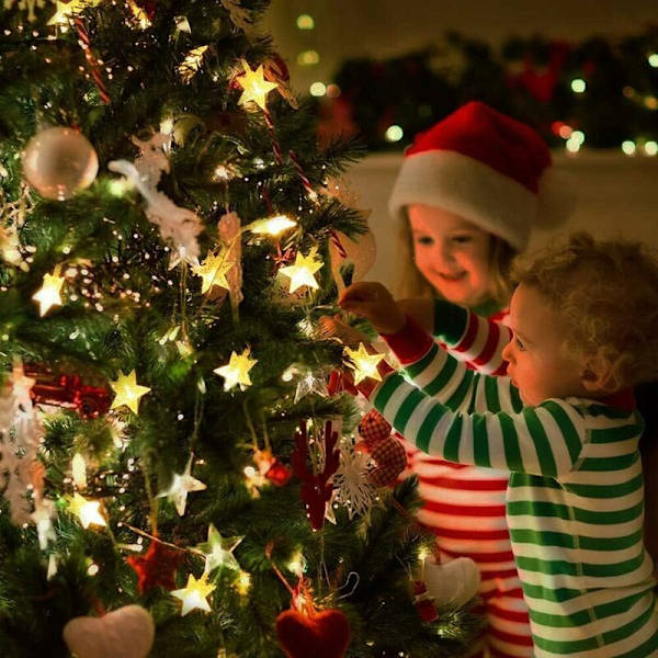 Utendørs Solcellelysstreng 7M 50 LED Vanntett Stjerne Dekorativ Julelys for Fest, Bryllup, Hage, Butikk, Hjem Utendørs (Gul)