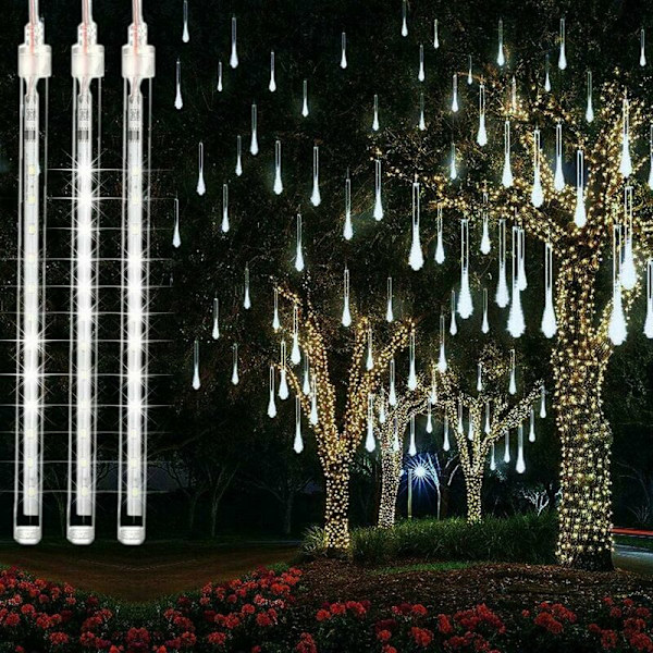 Meteori Sade LED-Suihkuvalot 192 LEDiä 30cm 8 Putkea Ulkokäyttöön Joulu Raindrops Cascading Hääjuhliin Puutarhaan Joulukuuseen Juhlaan
