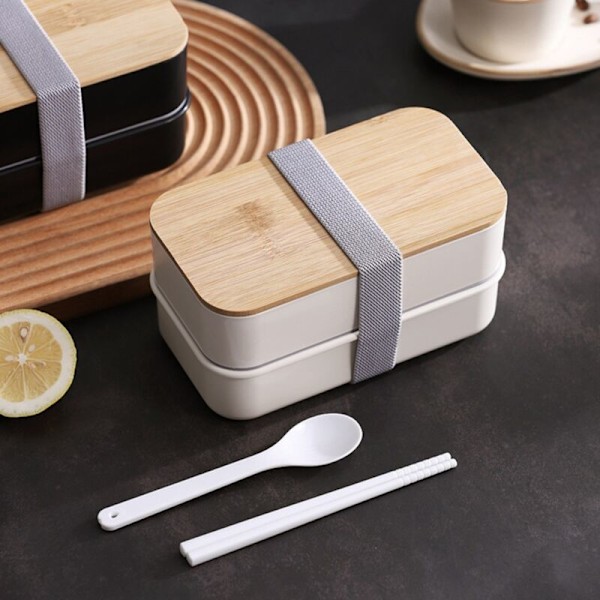 Japansk Bentolåda med 2 Våningar för Barn, Pojkar, Flickor och Vuxna Kvinnor, Matlagning, Svart