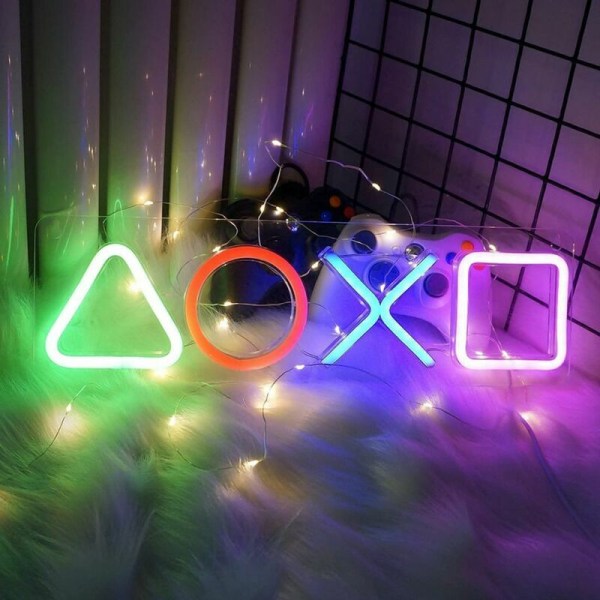 LED Neon Playstation Ikon Lys 4 Farve USB Natlys Ambiente Lampe Dekoration