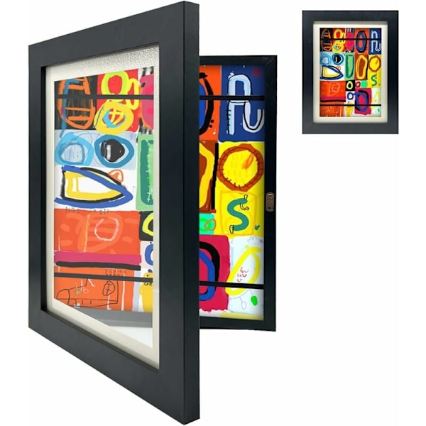 Udskiftelig billedramme til børn, magnetisk flip top billedramme, kunstbilledramme til børn 35x28.5x4cm - sort