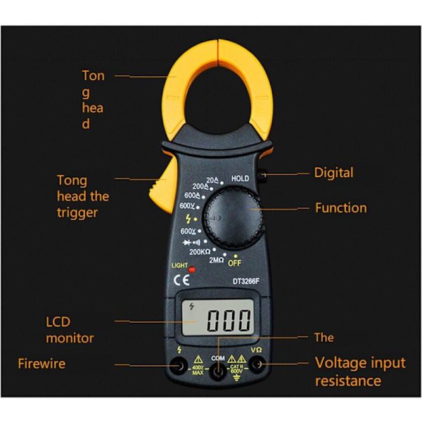 Digitalt Amperemeter Klem Multimeter NCV Voltmeter Klemmer Amperemeter 600A AC/DC Ohm Spændingstester