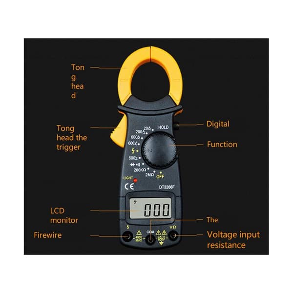 Digitalt Amperemeter Klem Multimeter NCV Voltmeter Klemmer Amperemeter 600A AC/DC Ohm Spenningstester