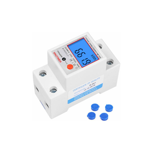 Enfas elektrisk mätare, MID-certifierad, 45A max modulär, Enkel tariff, LCD-display