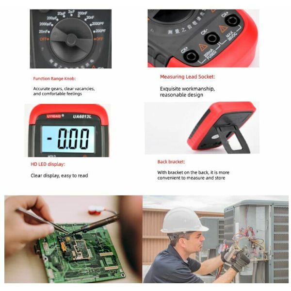 Ammattimainen kapasitanssinmittari, digitaalinen kondensaattoritesteri 0,1 pF - 20000uF kapasitanssinmittarilla, jossa LCD-taustavalo ja suojakotelo Max 1999