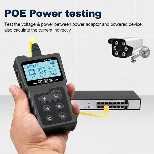 PoE Spenning og Strøm Tester med NF-488 Kabel Tester