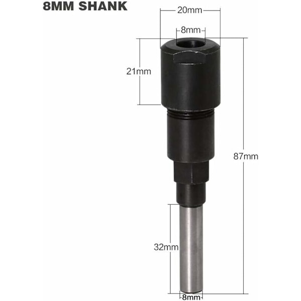 Routerkolvförlängning Routerbitkrageförlängning & Trimming Skärning Graveringsmaskin Förlängare Träbearbetning Chuckhållare Fräs (8MM Skaft