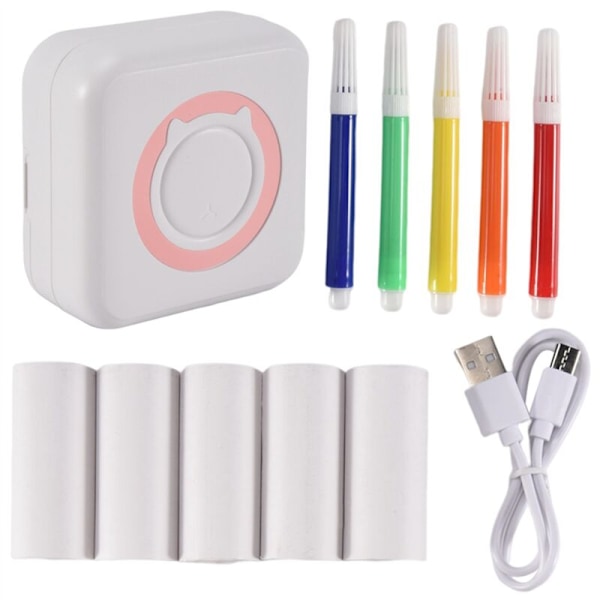 Mini bærbar termisk skriver Bluetooth trådløs multifunksjonsetikettskrivers med termisk papir + fargepenn B