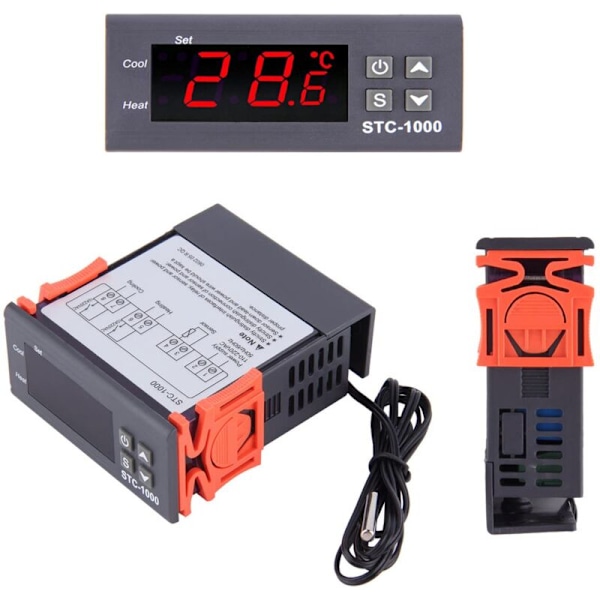 AC 110V-220V Temperaturregulator, STC-1000 Allround Digital Termostat med NTC Temperatursensor Sond, Celsius Temperaturregulator, He