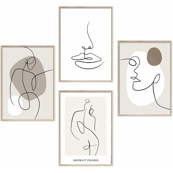 Väggdekoration Poster - Set med Abstrakta Linjebilder, Modern för Hem, Vardagsrum, Sovrum (4xA4, Oinramad)