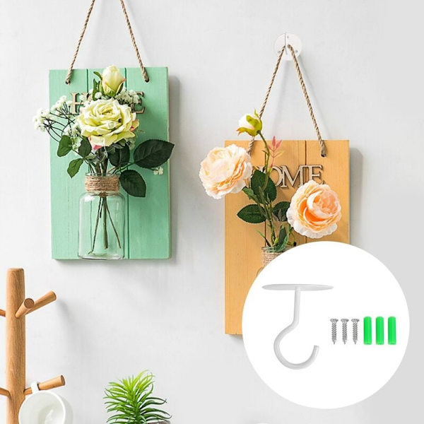 Takkroker for hengende planter, tunge metallveggbraketter for plantekasser, inkludert 4 pakker profesjonelle gipsankere
