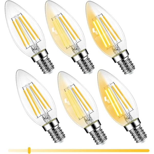 E14 LED-kynttilälamppu, 6W himmennettävä LED-lamppu, 60W hehkulampun vastine, 600LM 2700K lämmin valkoinen LED-lamppu, energiansäästöinen kattokruunuihin