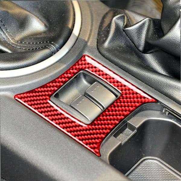 Til MX5 Miata 2009-2015 Tilbehør Fiber Central Power Window Switch Button Cover Panel Trim Sticker, Rød