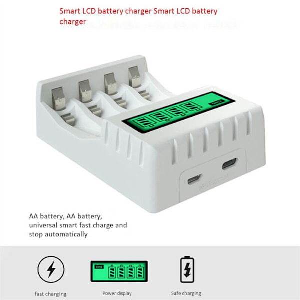 3X Smart LCD Display Batterilader med 4 Slots til NiCd Genopladelige Batterier NiMh AA / AAA NiMh