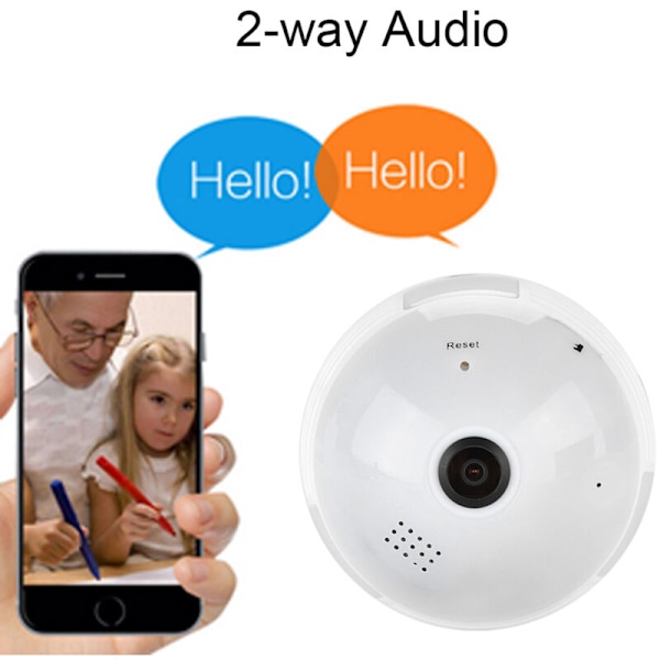 Telefon WiFi-styret Pære Kamera 360° Fuld Vision Infrarød 1080P Hvidt Lys 128GB Hukommelseskort Lampe Kamera 100240V