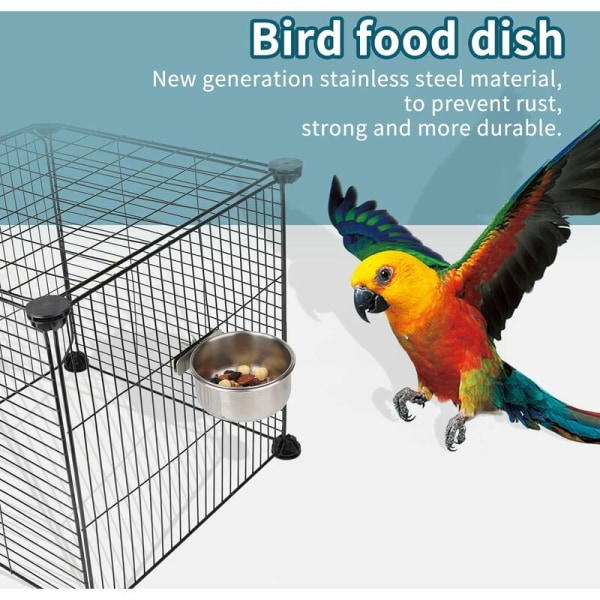 Fuglematskåler i rustfritt stål med klips, holdbar vannskål, matkopper, matskål for chinchilla, fugleskåler for bur, fugleburmatere
