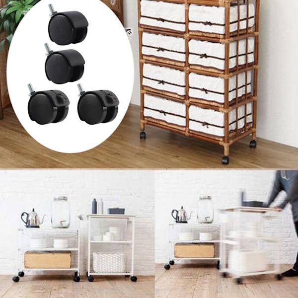 4 st Swivelhjul för kontorsmöbler, nylonplast, ersättningshjul med broms, svart