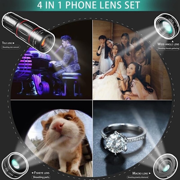 28X HD Mobiltelefonkameraobjektiv Teleskop Zoom Makroobjektiv för Smarttelefon Fisheye Lente Para Celular