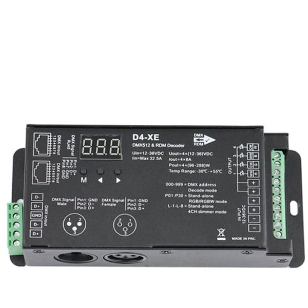 4CH D4-XE DMX Dekoder PWM Controller Flimmerfri Dimming 12V-36V Digitalt Display 2000Hz 500HZ til RGB LED Lys