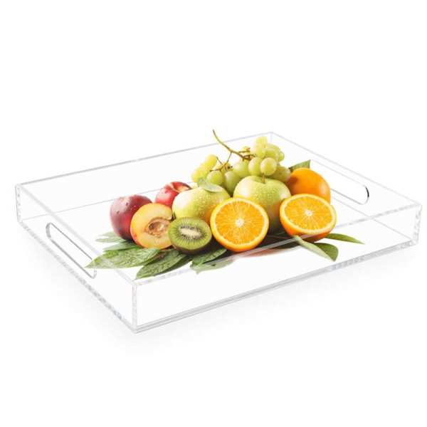 Transparent Akrylserveringsbrett, Akrylserveringsbrett med Håndtak, Akryl Snackplate, Multifunksjonell Oppbevaringsplate