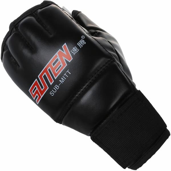 PU Professional Thai Muay Pattern Training Mitts Sandbag Punch Sparring Half Finger Musta + Punainen