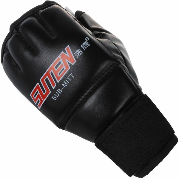 PU Professionel Thai Muay Mønster Træningshandsker Sandsæk Punch Sparring Halv Finger Sort + Rød