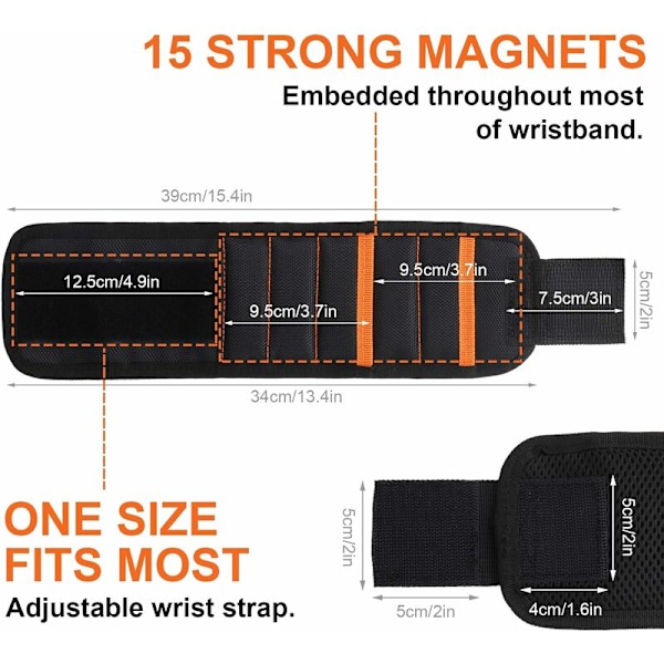 Justerbart magnetiskt armband med 15 magneter, DIY-present för män, för att hålla skruvar, spikar, borrbitar, 2020 julkalender för män