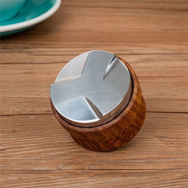 53mm Rostfritt Stål Kaffe Duk Pulver Enhet Tre-bladig Kaffe Maskin Huanghuali Halkskydd Pressning Pulver Enhet