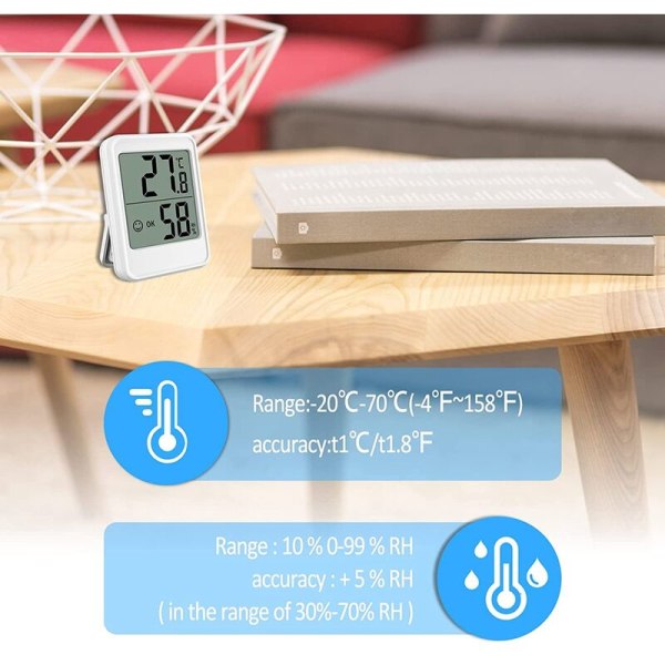 Termometer Hygrometer Hygrometer Innendørs Digitalt Termometer Mini LCD Termometer Fuktighetsmåler for Innendørs Hvit