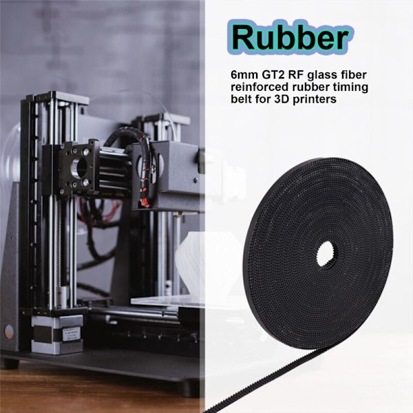 Fiberglassforsterket gummi tannskjema GT2 RF 6mm for 3D-skriver, 10M