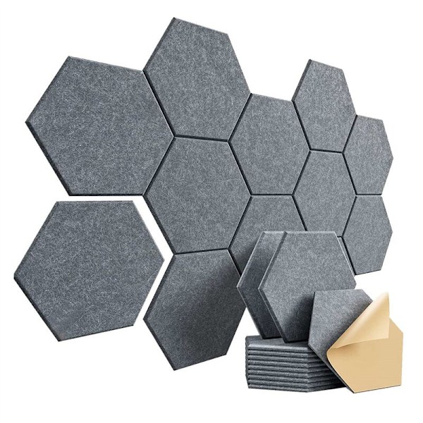 12 Self-Adhesive Soundproof Foam Acoustic Panels, X 10 0.4 Inch Hexagon, Reduce Noise and Eliminate Echoes, Dark Gray